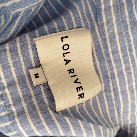 Lola River Button Up Shirt Blue White Stripe Linen Blend - Picture 10 of 10